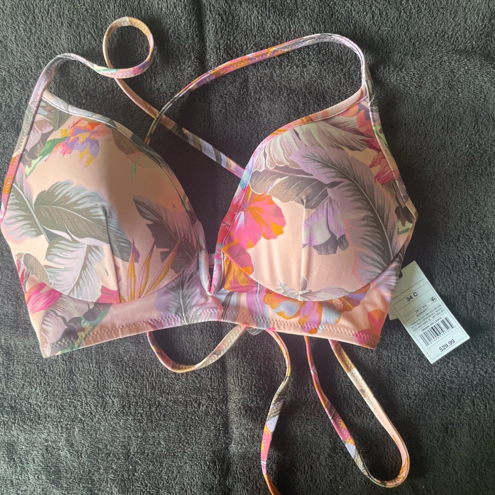 Shade & Shore Pink Floral Push-Up Bikini Top